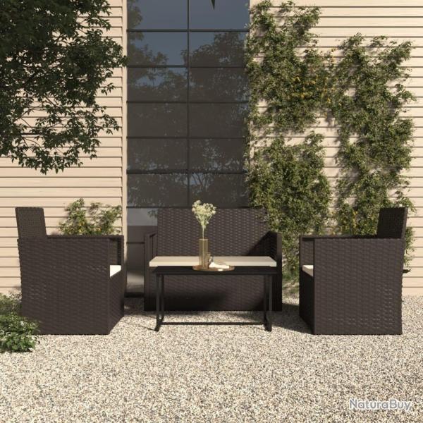 Mobilier d'ext�rieur 4 pcs avec coussins R�sine tress�e Noir