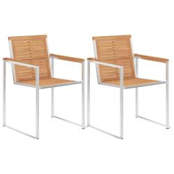 Chaises de jardin lot de 2 Bois teck solide et acier inoxydable