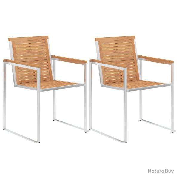 Chaises de jardin lot de 2 Bois teck solide et acier inoxydable