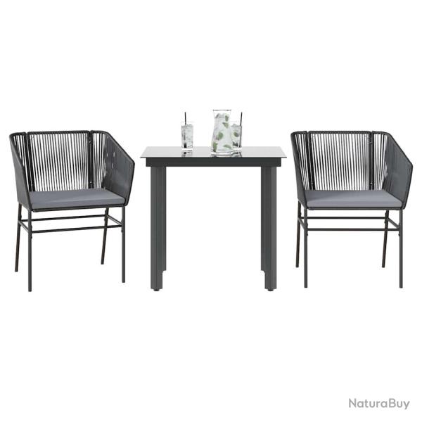 Ensemble � manger de jardin et coussins 3 pcs noir rotin verre