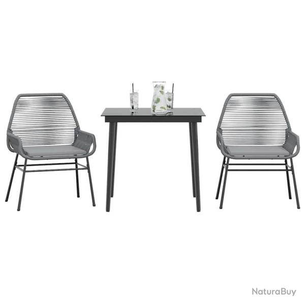 Ensemble � manger jardin coussins 3 pcs gris poly rotin verre