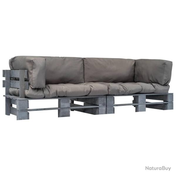 Canap�s de jardin palette 2 pcs avec coussins gris Pin�de