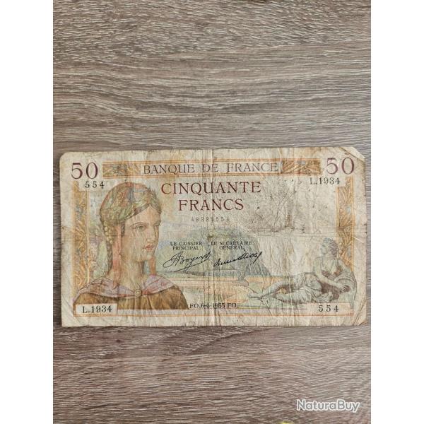 Billet 50 francs C�r�s