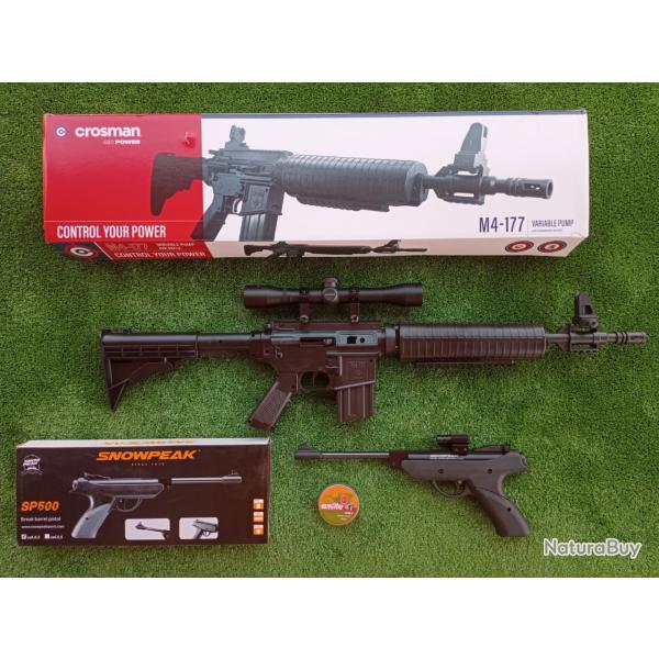 PACK-1 Carabine PCP  pompe M4-177 Bbs et Plomb Cal. 4,5 mm  + Pistolet-Laser SP500  Cal. 4,5 mm
