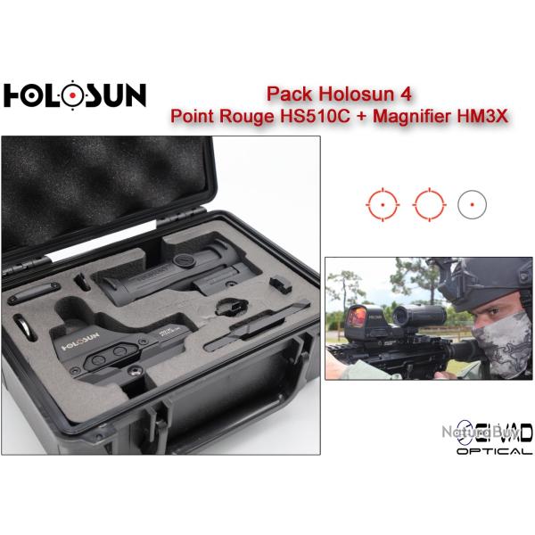 Pack Holosun 4 - Point Rouge HS510C + Magnifier HM3X avec Malette