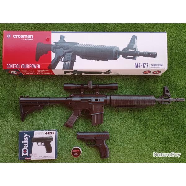 PACK-6 Carabine PCP  pompe M4-177 Bbs et Plomb Cal. 4,5 mm  + Pistolet Daisy Mod.426 Cal. 4,5 mm