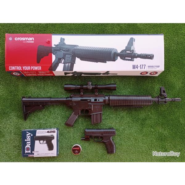 PACK-8 Carabine PCP  pompe M4-177 Bbs et Plomb Cal. 4,5 mm  + Pistolet-Laser Daisy Mod.426 4,5 mm