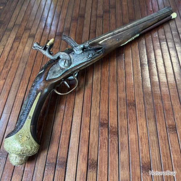 BEAU LUXUEUX PISTOLET D'AR�ON A SILEX EMPIRE OTTOMAN ORIENTAL RICHEMENT D�COR�  XVlll �me