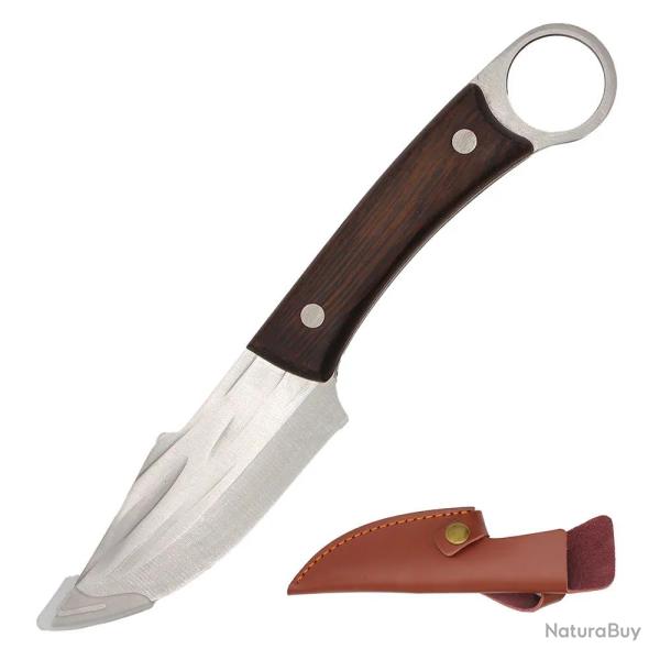 Couteau Nordique lame acier inox 10cm manche acacia avec �tui