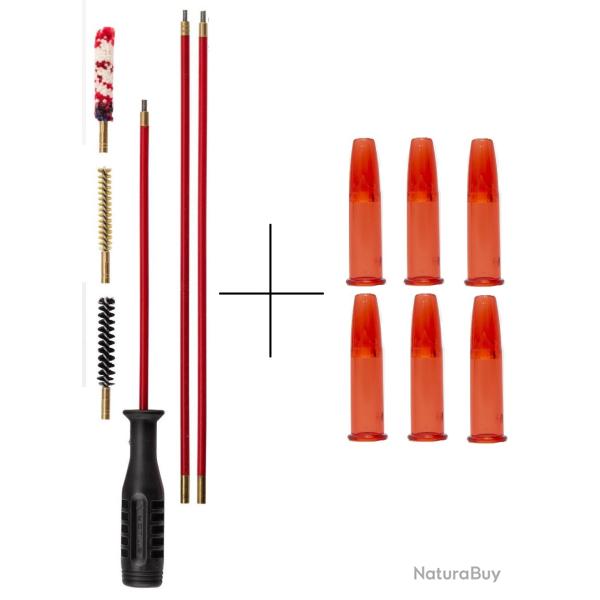 Kit de nettoyage avec baguette, 3 couvillons et 6 cartouches de manipulation pour calibre 22 LR