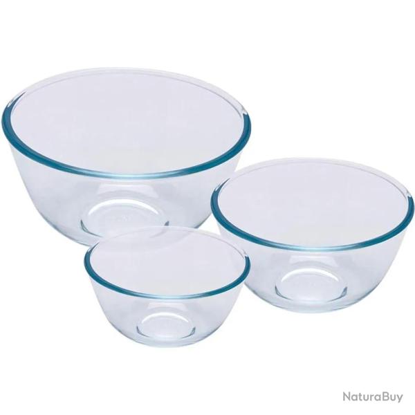 3 Bols verre borosilicat� 0,5-1-2L � 14-17-21cm