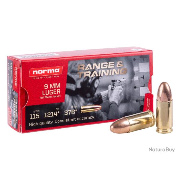 Cartouches NORMA cal : 9x19 LUGER FMJ 115GR X50