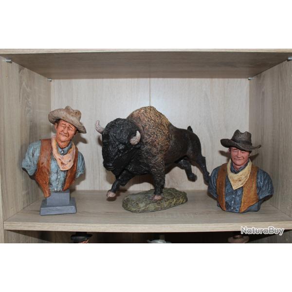 Figurines  Bustes COWBOY  AVEC BISON ( MONFORT ORIGINAL )