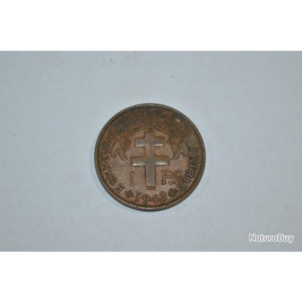 Monnaie 1 FRANC - AFRIQUE EQUATORIALE FRAN�AISE - 1943 Croix Loraine Coq (17C)
