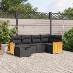 Salon de jardin 6 pcs avec coussins noir r&eacute;sine tress&eacute;e