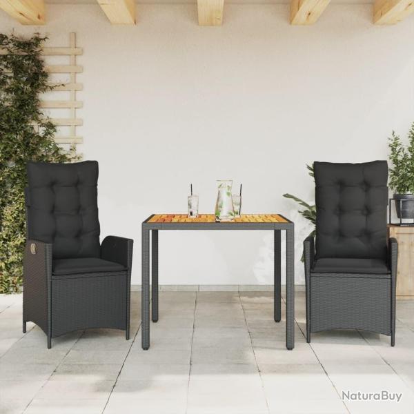 Ensemble � manger de jardin avec coussins 3 pcs Noir