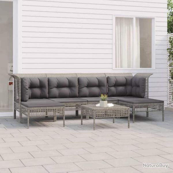 Salon de jardin 7 pcs avec coussins Gris Rsine tresse