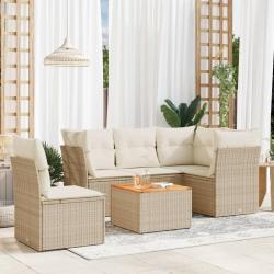 Salon de jardin avec coussins 6 pcs beige r&eacute;sine tress&eacute;e