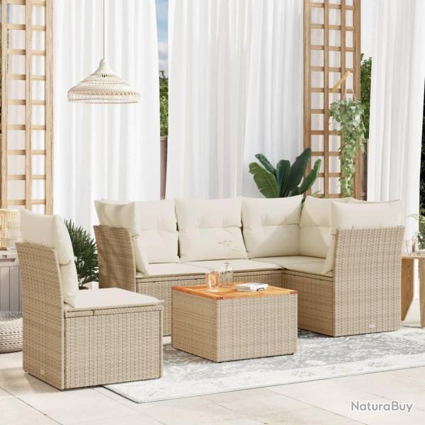 Salon de jardin avec coussins 6 pcs beige r�sine tress�e