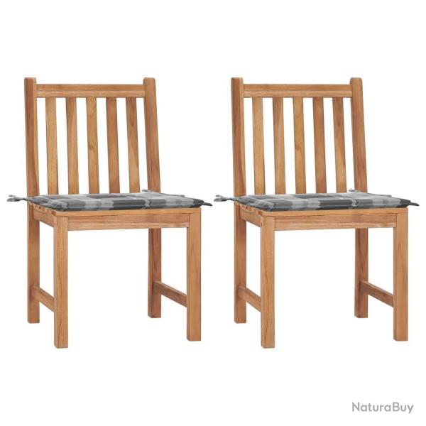 Chaises de jardin lot de 2 avec coussins Bois de teck massif