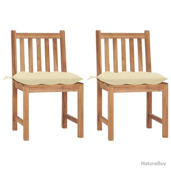 Chaises de jardin lot de 2 avec coussins Bois de teck massif