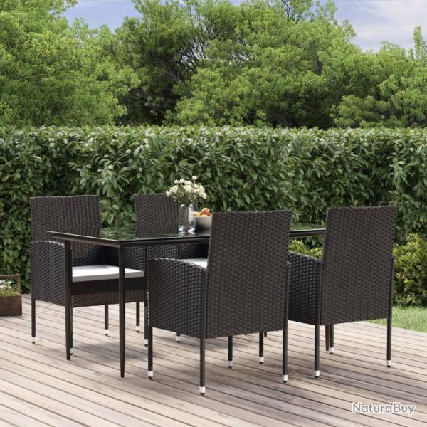 Ensemble � manger de jardin coussins 5pcs Noir R�sine tress�e
