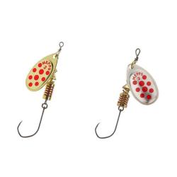 Cuiller MEPPS Aglia d&eacute;cor&eacute;e hame&ccedil;on simple 2 Argent points rouges