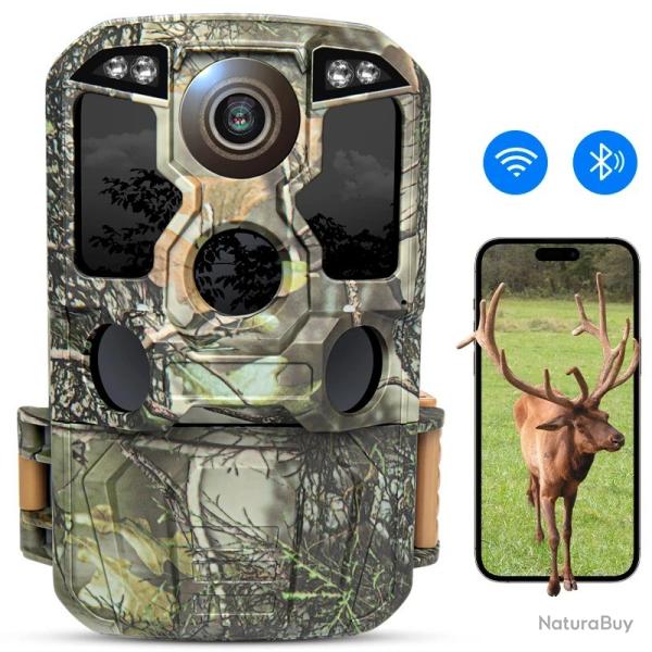 Cam�ra de Chasse WiFi, 24MP 1296P avec Vision Nocturne � Infrarouge D�tecteur de Mouvement �tanche