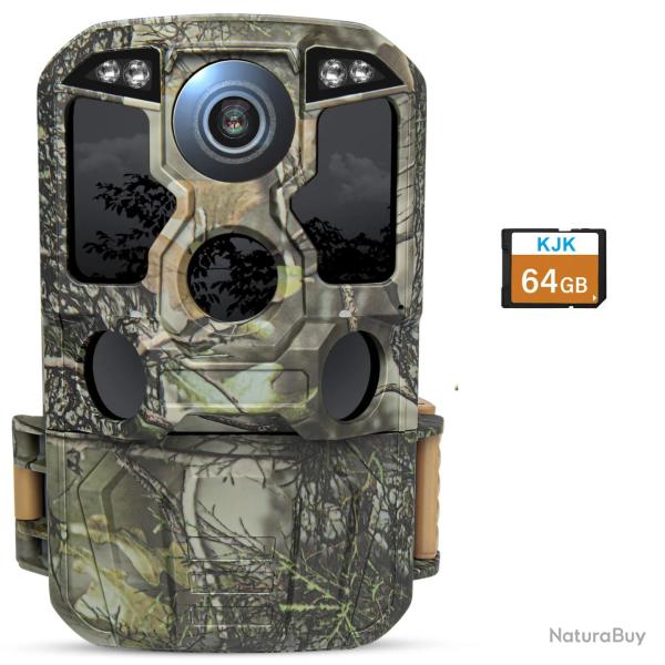 Cam�ra de Chasse WiFi 24MP 1296P Vision Nocturne � Infrarouge D�tecteur de Mouvement �tanche SD 64GB