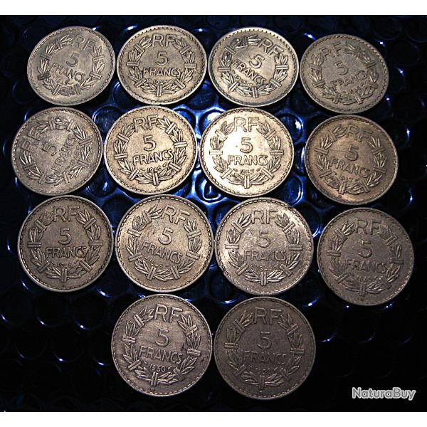 France  belle serie de 14 pieces  5 francs Lavrillier alu 1945-1950 ttb