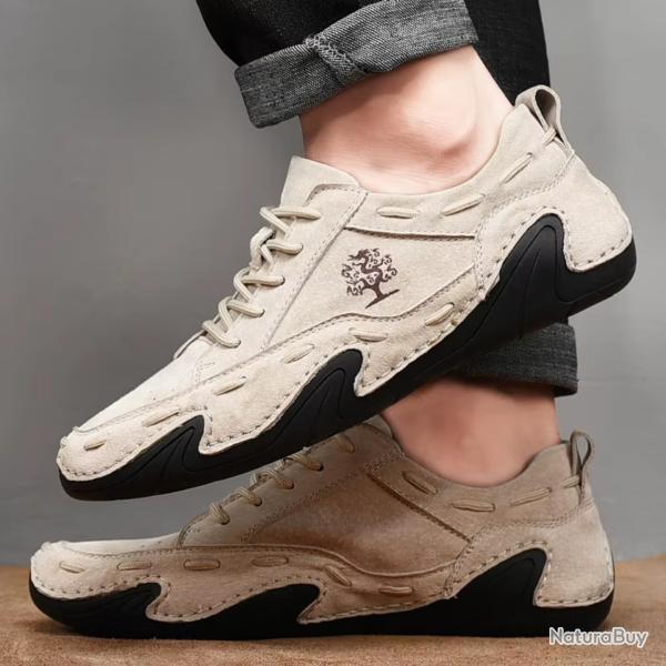 Mocassins Homme Cuir Su�d� Respirants - Chaussures, Plein Air, Grande Taille, Chasse, Randonn�e,Beig