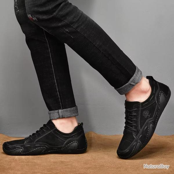 Mocassins Homme Cuir Su�d� Respirants - Chaussures, Plein Air, Grande Taille, Chasse, Randonn�e,Noir