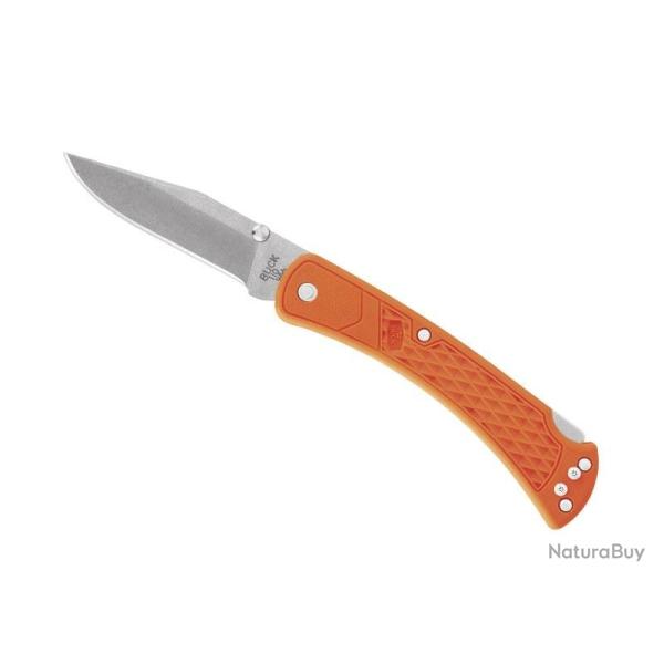 Couteau Buck Knives 110 HUNTER SLIM SELECT lame en acier 420  cran et  bouton double orange