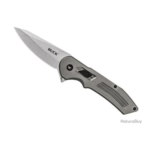 Couteau Buck Knives HEXAM ASSIST GRIS  lame drop-point acier 7CR satin