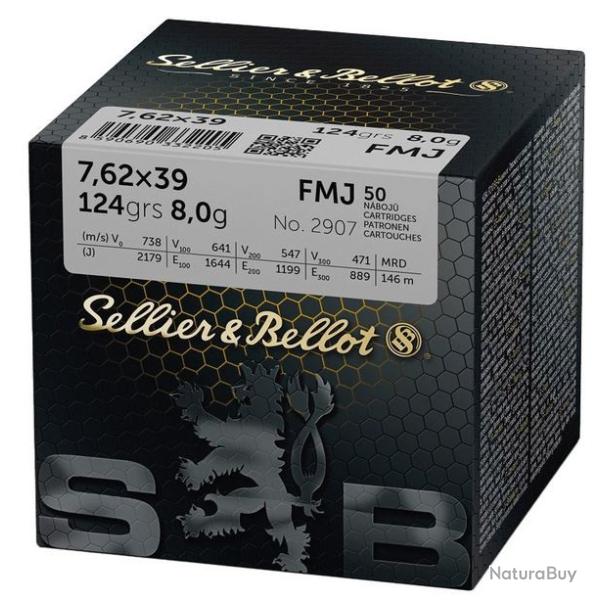 CARTOUCHES SB 7,62x39 FMJ 124gr x50 | SELLIER & BELLOT