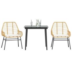 Ensemble &agrave; manger jardin coussins 3pcs marron poly rotin verre