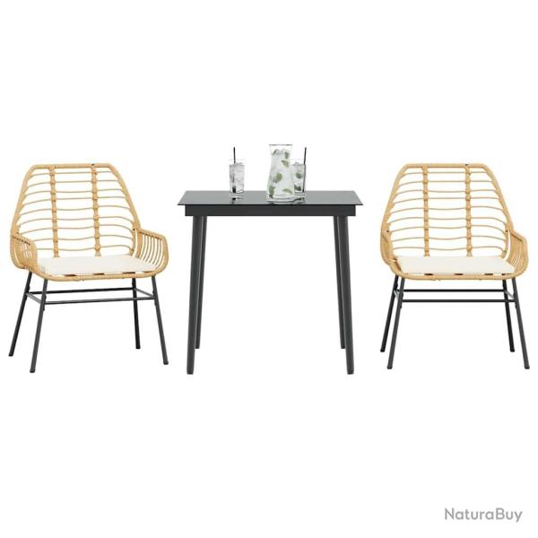 Ensemble � manger jardin coussins 3pcs marron poly rotin verre