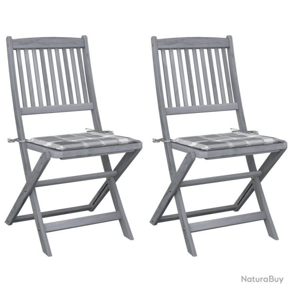 Chaises pliables d'extrieur lot de 2 et coussins Bois d'acacia