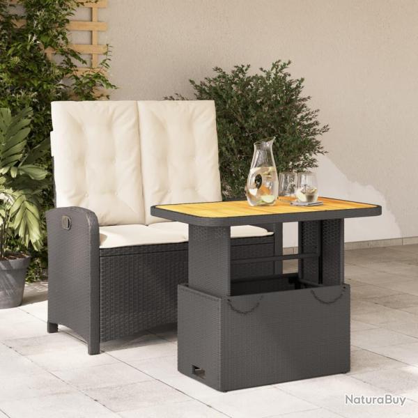 Ensemble � manger de jardin coussins 2pcs noir r�sine tress�e