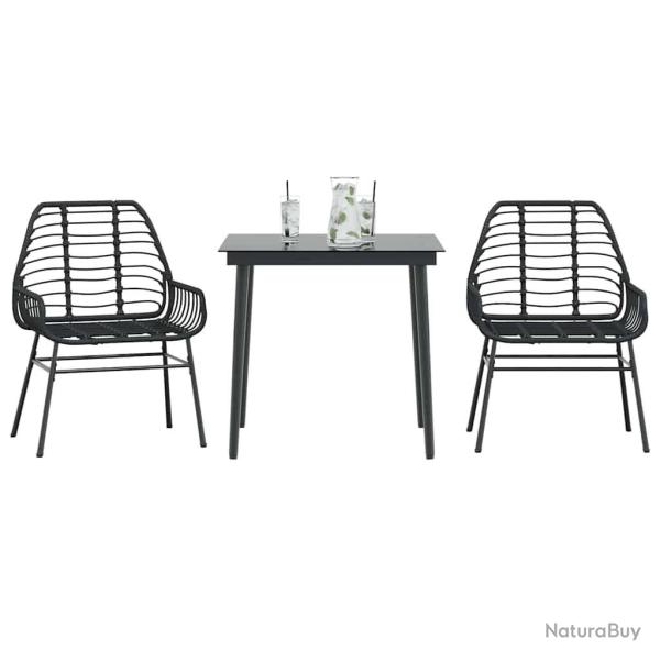 Ensemble � manger de jardin 3 pcs noir r�sine tress�e verre
