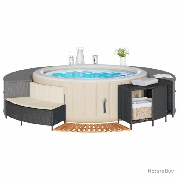 Cadre de bain � remous noir r�sine tress�e bois massif d'acacia