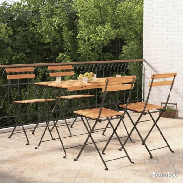 Ensemble de bistro pliable 5 pcs Bois d'acacia solide et acier