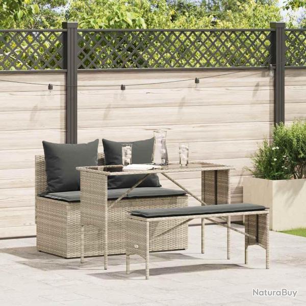 Ensemble � manger de jardin 3pcs coussins gris clair poly rotin