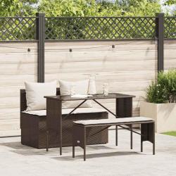 Ensemble &agrave; manger de jardin 3 pcs et coussins marron poly rotin