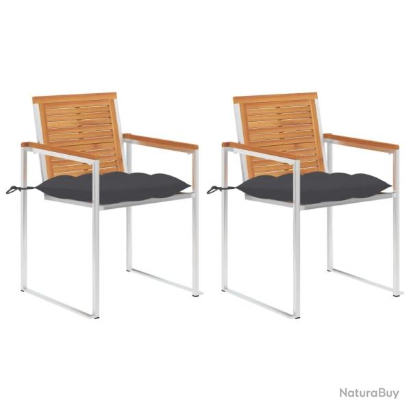 Chaises de jardin avec coussins lot de 2 Acacia solide et acier