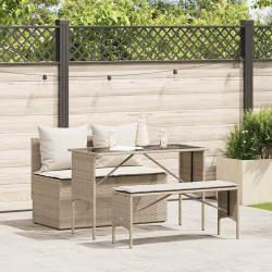 Ensemble &agrave; manger de jardin et coussins 3 pcs Beige poly rotin