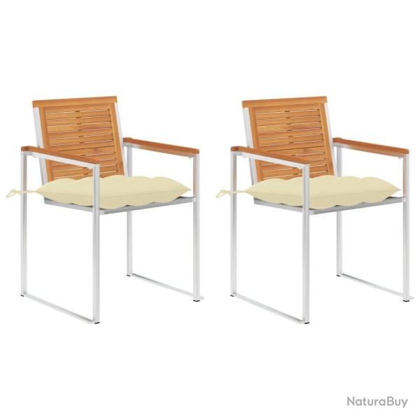 Chaises de jardin avec coussins lot de 2 Acacia solide et acier