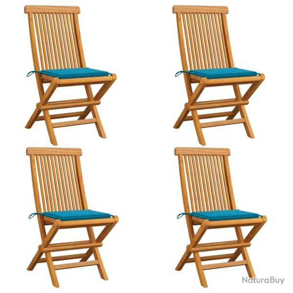 Chaises de jardin et coussins bleu lot de 4 Bois de teck massif