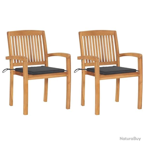 Chaises de jardin lot de 2 et coussins anthracite Bois de teck