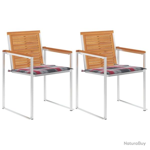 Chaises de jardin avec coussins lot de 2 Acacia solide et acier